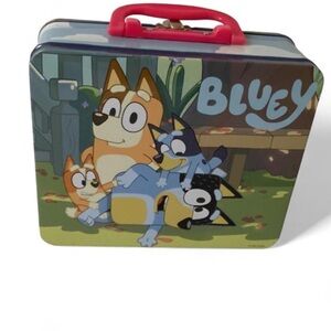 Bluey Metal Lunch Box with Red Handle and Puzzle inside